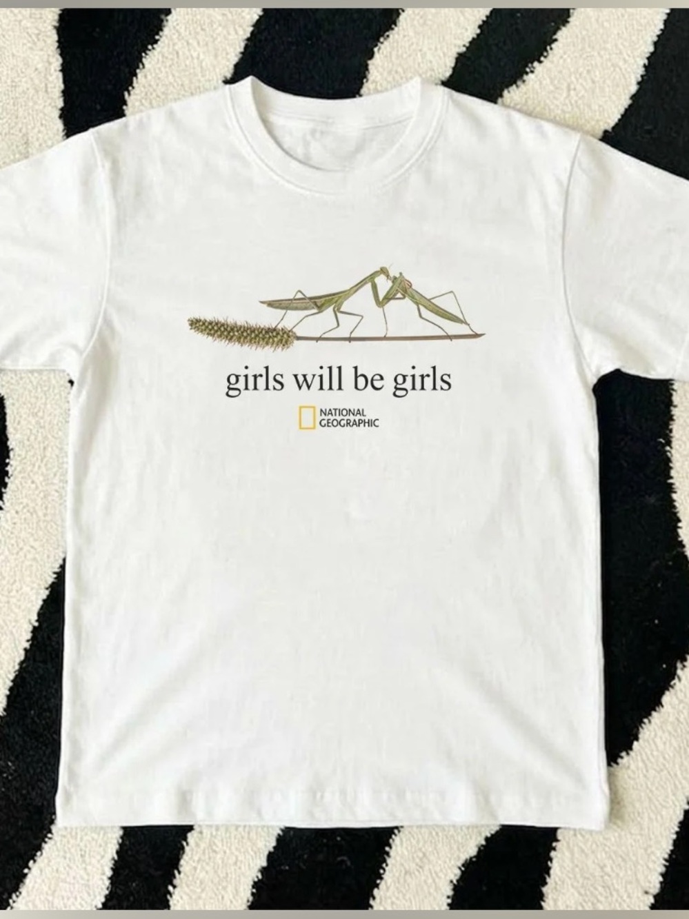 Girls Will Be Girls Praying Mantis Insect Vintage White T-Shirt